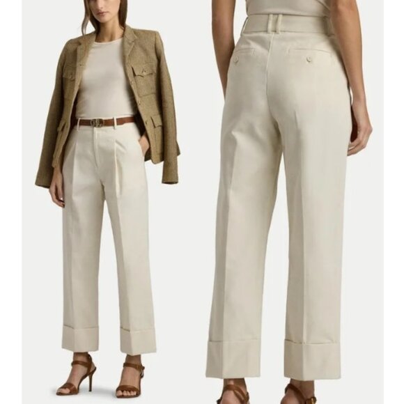 LAUREN Ralph Lauren Women's Relaxed Fit Pleated Trouser Winter Cream Size 4 NWT